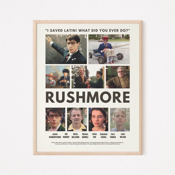 RUSHMORE Movie Poster - -Wes Anderson - Vintage Wall Print - Digital Download - Multiple colors and dimensions - Movie Poster - Wall Art