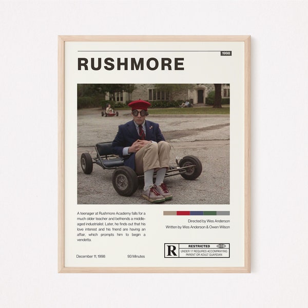 RUSHMORE Movie Poster - -Wes Anderson - Vintage Wall Print - Digital Download - Multiple colors and dimensions - Movie Poster - Wall Art