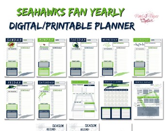Planificador anual digital para fanáticos de los Seahawks - IMPRIMIBLE
