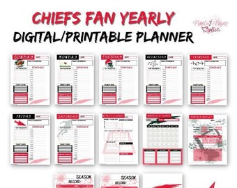 Planificador anual digital para fanáticos de los KC Chiefs - IMPRIMIBLE