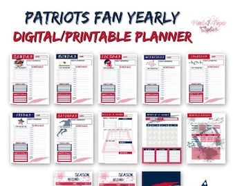 Planificador anual digital para fanáticos de los New England Patriots - IMPRIMIBLE