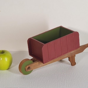 ヴィンテージ木製手押し車、おもちゃのカート、人形サイズ、ミニ手作り民芸品、キッチンレシピボックス、ポプリボウル、プランター、オーガナイザー、コンテナ