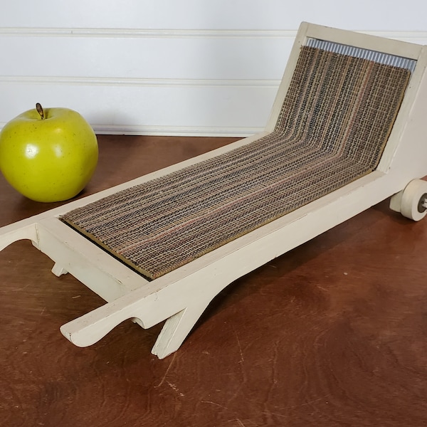 1950's-60's doll size lawn chair, chaise lounge, 50's modern Barbie furniture, Antique/Vintage Hand made Miniature