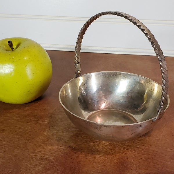 Vintage mint dish, butter server, white brass jewelry basket, Trinket basket, Dresser catch-all, Ring holder, stamped:"NBC, P. Brass, India"