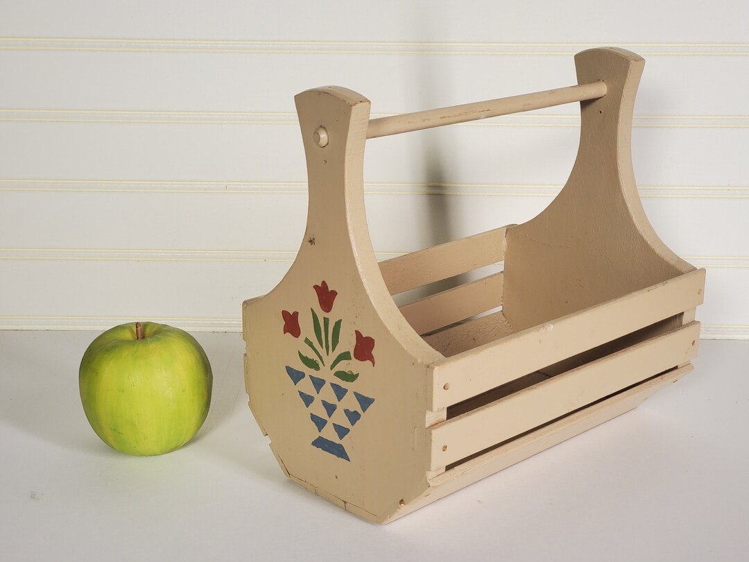 Wood Folk Art Box/basket With Handle Decorative Hand Painted Etsy