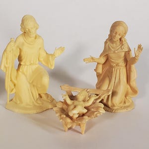 Nativity figures (Mary, Joseph, baby Jesus), Vintage Christmas Decor, 3 piece set