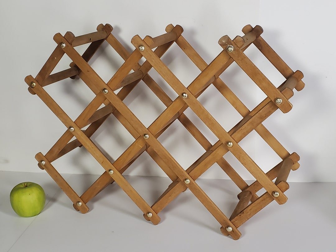 Mid Century Foldable Wooden Wine Rack, Accordion-style Folding Display ...