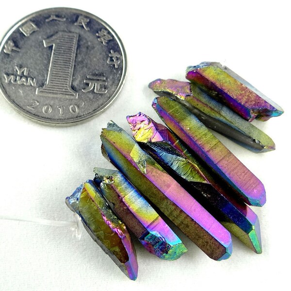 Natural Titanium crystal quartz point beads, raw gemstone point beads, healing stone beads, loose beads, 7 Piece Gemstone Set