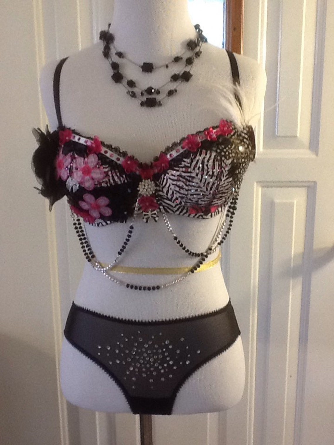 Bedazzled Candie's 34C Zebra Bra and Small Victoria's Secret Panties
