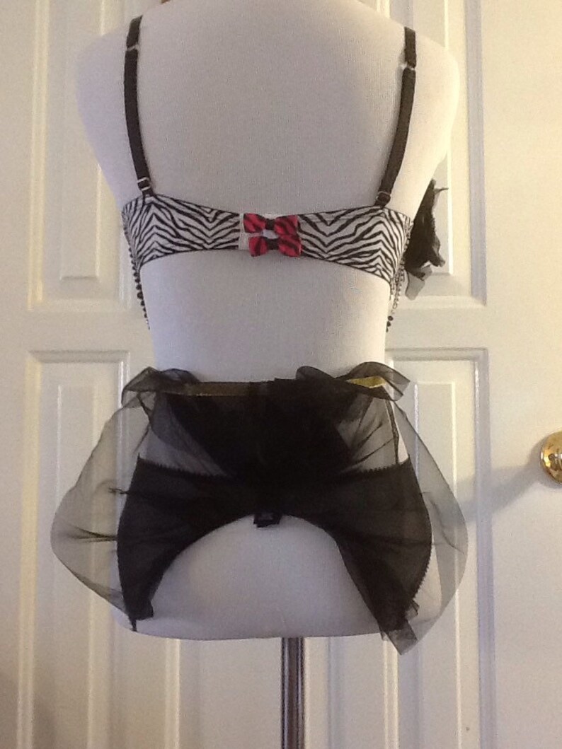 Bedazzled Candie's 34C Zebra Bra and Small Victoria's Secret Panties