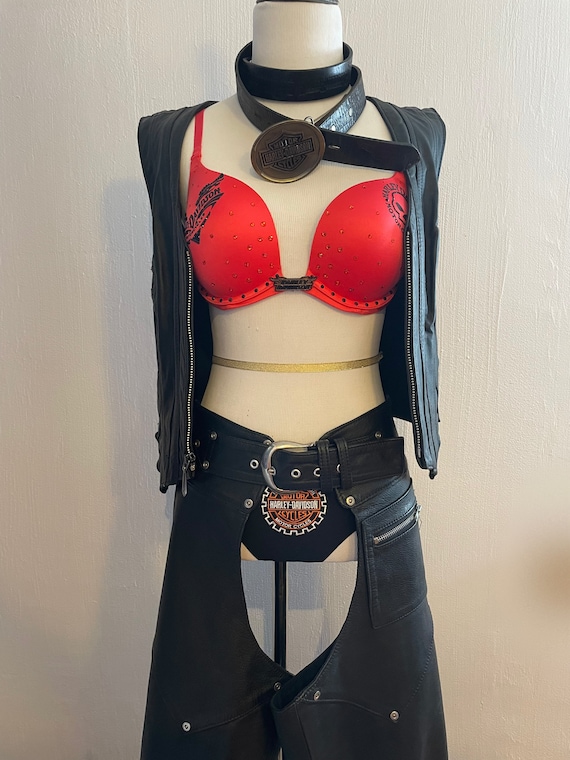 Harley Davidson 32D Bra, SM Panties, SM Chaps, SM Vest and Belt for Boudoir  Photo Shoot 