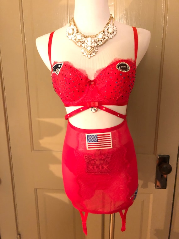 New England Patriots 34C Set NWT VS Lingerie Teddy and Thong. 