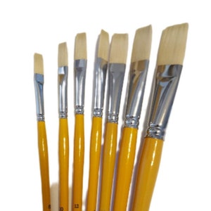 Artist Quality White Bristle flat paint brushes Oil & Acrylic Please Choose  your size or set of 7pcs