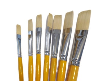 Artist Grade White Bristle Flat Paint Brush, Oil & Acrylic long handle