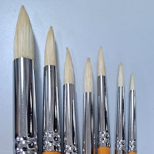 Artist Quality Round White Bristle Hog hair long handle  Oil--Acrylic paint and more! Please chose from drop list