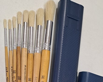 Set van 8 Artist Brushes White Bristle Round voor olie en acryl plus penseelhouder
