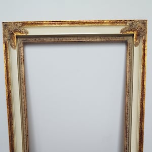 Wooden Ornate Picture frame Imperial Compo  16X20'' Off White (Cream) and Gold leaf 3'' wide