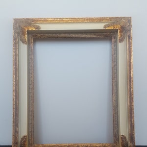Off White (Cream) and Gold leaf 3'' wide Wooden Ornate Picture frame Imperial Compo  14x18''