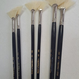 6-Fan Paint brushes white bristle long handle sizes #4-6-12 Special Price
