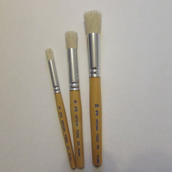 3pcs Stencil Brushes #4-8-10 white bristle short wooden handle