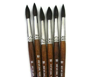 6pcs Hand Made Fine Hair Water-Color  Artist Quality Brushes size # 12  Made in Germany