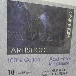 10 feuilles de papier aquarelle Fabriano Artistico 600 grammes 56 x 76 cm Presse à froid Fabriqué en Italie