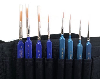 May include: A set of ten paint brushes in a black carrying case. The brushes are numbered 0, 1, 2, 3, 4, 5, 6, 7, 8, and 9. The brushes are blue and silver.