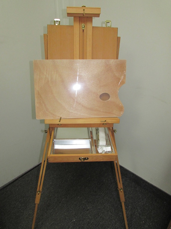 Artist French Easel Box Beechwood With Wheels & Wooden Palette Nice Gift 