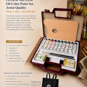 Ferrario Van Dyck Oil Color Paint Set Artist Quality with Plastic Carrying box ( Nice GIFT) Plus Free Bonus Ferrario Bag--(Made in Italy)