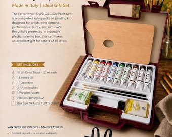 Ferrario Van Dyck Oil Color Paint Set Artist Quality with Plastic Carrying box ( Nice GIFT) Plus Free Bonus Ferrario Bag--(Made in Italy)