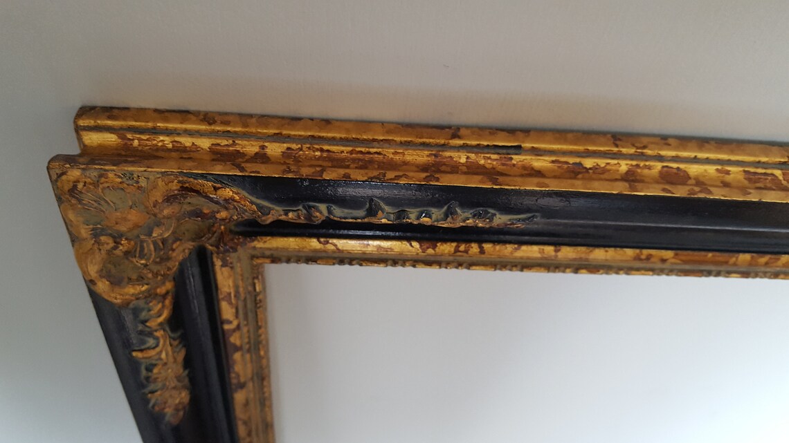 Ornate Picture frame Black and Gold leaf 2'' wide Etsy