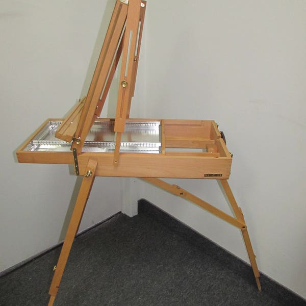 Deluxe Artist French Box Easel Beechwood with METAL DIVIDER & Wooden Palette Nice gift