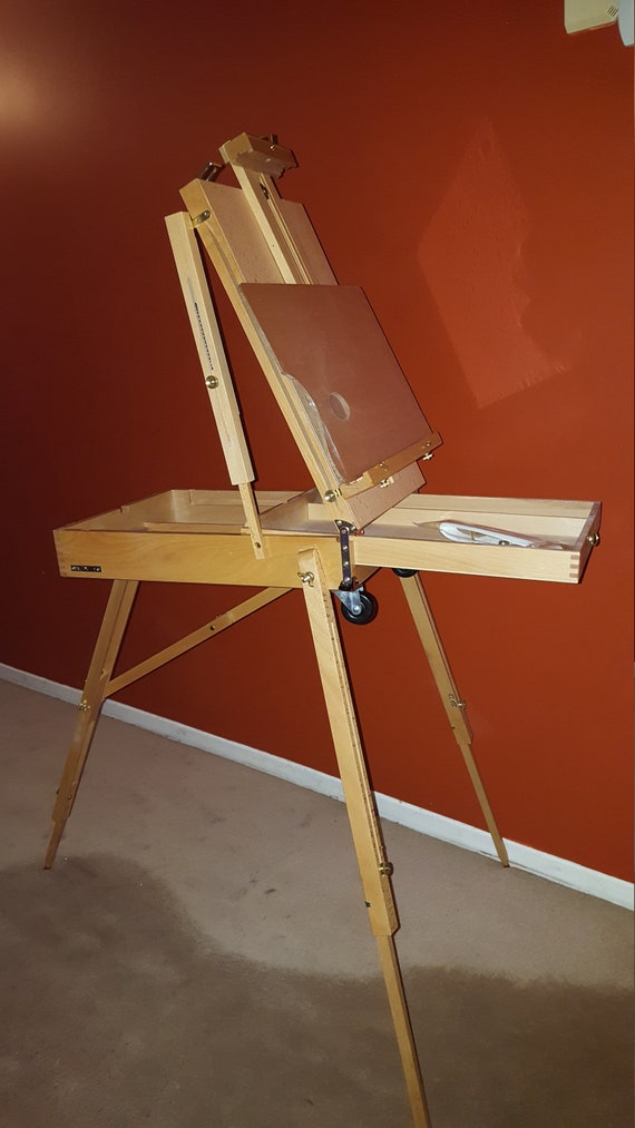 Artist French Easel Box Beechwood With Wheels & Wooden Palette Nice Gift 