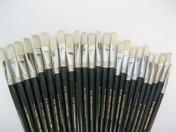 Assortment of 25 Pcs Artist Brushes White Bristle for Oil and