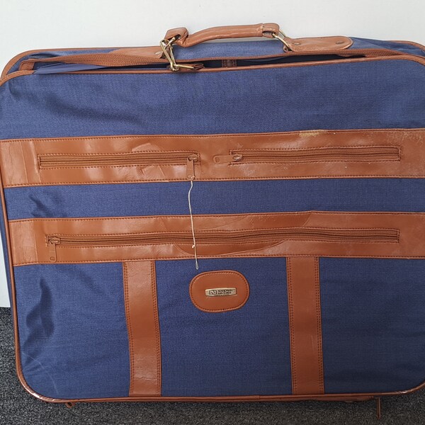 Vintage National Luggage Portfolio Case Blue and brown Please Read