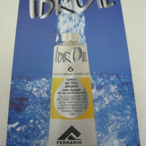 May include: A 60 ml tube of Idroil water dilutable oil paint in the color Cadmium Yellow Light. The tube is labeled with the brand name Ferrario and the color name in Italian, English, French, and German.