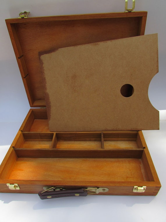 New Stained Artist Painting Sketch Box With Wooden Palette 