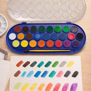 Watercolour Paint Set Plastic Box of 22 pcs  Tablets 30mm plus Brush  (Made in Italy)