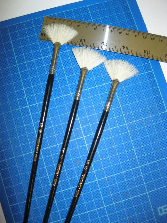 3pcs Artist fan Paint Brush White Bristle Hair SIZE 6 for Oil and