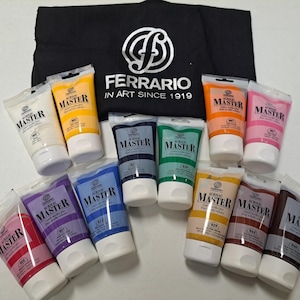 Conjunto de 12 peças - Ferrario Acrilic Master 120ml - cor acrílica mais bolsa Ferrario de bônus grátis (feito na Itália)