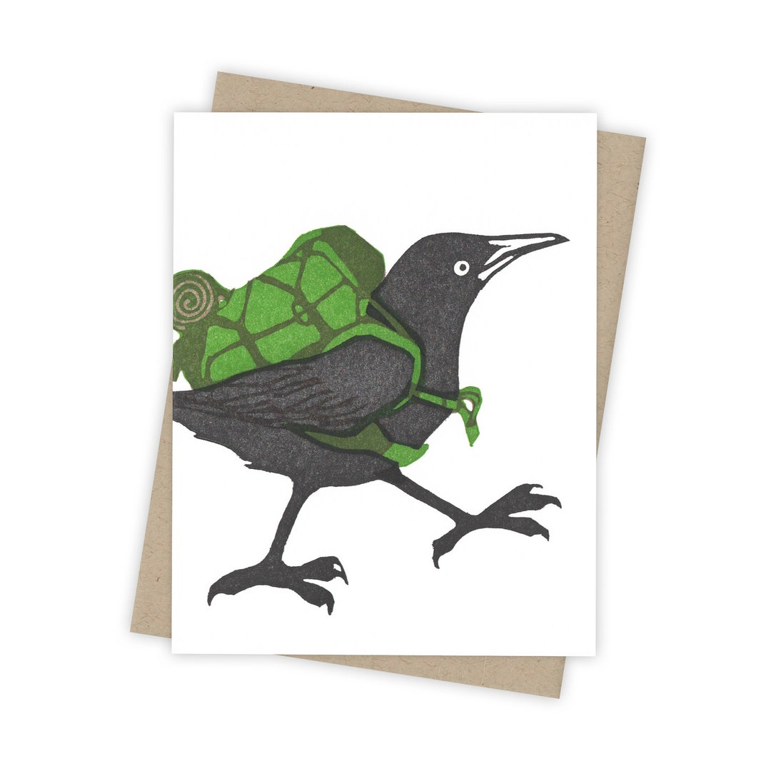 Backpacker Grackle Card – Letterpress Greeting Card With Bird and Green ...