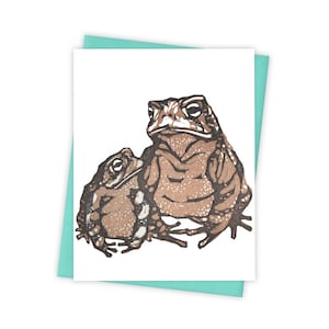 Friendly Toads card – Letterpress card with pair of toads – Original block print notecard