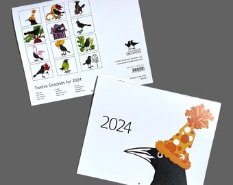 Burdock & Bramble 2024 Calendar—12 month 8x10 wall calendar—Twelve Grackles for 2024