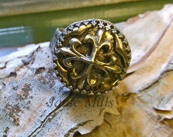 Ring Sterling Silver with Bronze Cross Adjustable to most Sizes Janie Mills Design