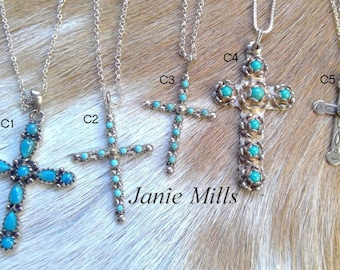 Sterling Cross with Turquoise Vintage Necklace Choice