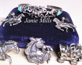 Horse Silver Turquoise Cuff, Earrings, Pendant, Charm and Pin Choice