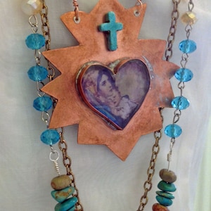 Corazón Turquiose Collar Madonna y niño