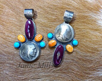 Pendant Indian Head Nickel Turquoise Spiny Oyster Sterling Silver Handmade