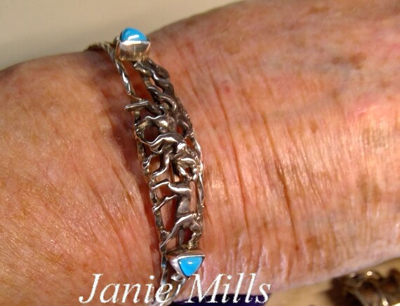 Horse Silver Turquoise Cuff, Earrings, Pendant, C… - image 4
