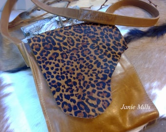 Leather and Cheetah Cross Body Bag